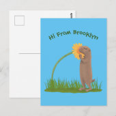 Cute prairie dog sniffing flower cartoon briefkaart (Voorkant / Achterkant)