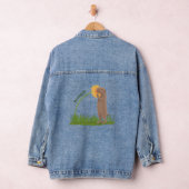Cute prairie dog sniffing flower cartoon denim jacket (Hangar)