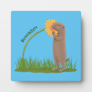 Cute prairie dog sniffing flower cartoon fotoplaat