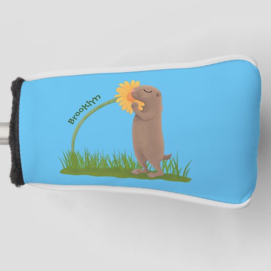 Cute prairie dog sniffing flower cartoon golfheadcover (Voorkant)
