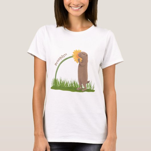 Cute prairie dog sniffing flower cartoon t-shirt (Voorkant)