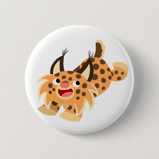 Cute Prankish Cartoon Bobcat Button Badge (Voorkant)