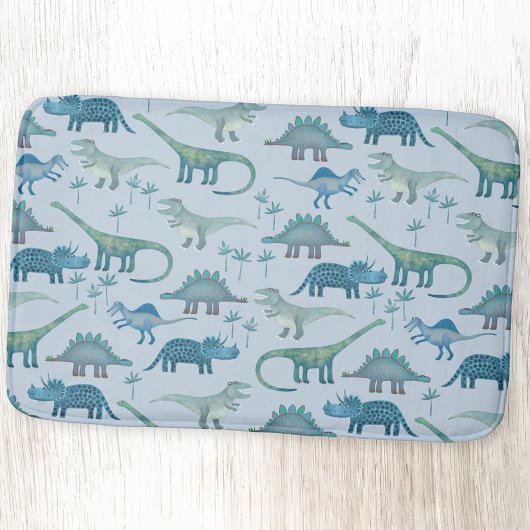 Cute Prehistorische Blue Dinosaur Pattern Badmat