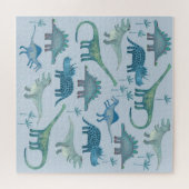 Cute Prehistorische Blue Dinosaur Pattern Legpuzzel (Horizontaal)