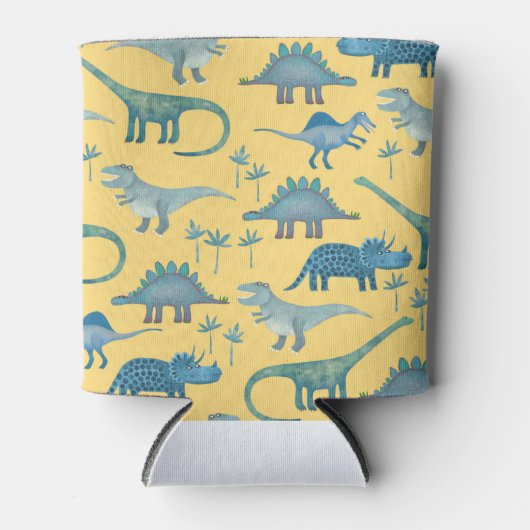 Cute Prehistorische Dinosaur Pattern Yellow Blikjeskoeler (Voorkant)