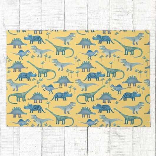 Cute Prehistorische Dinosaur Pattern Yellow Deurmat