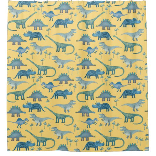 Cute Prehistorische Dinosaur Pattern Yellow Douchegordijn (Voorkant)