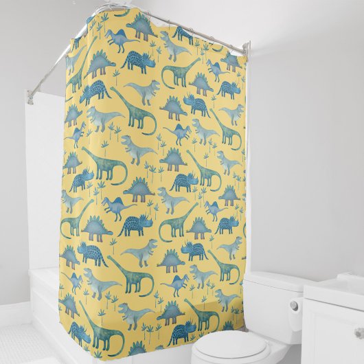 Cute Prehistorische Dinosaur Pattern Yellow Douchegordijn
