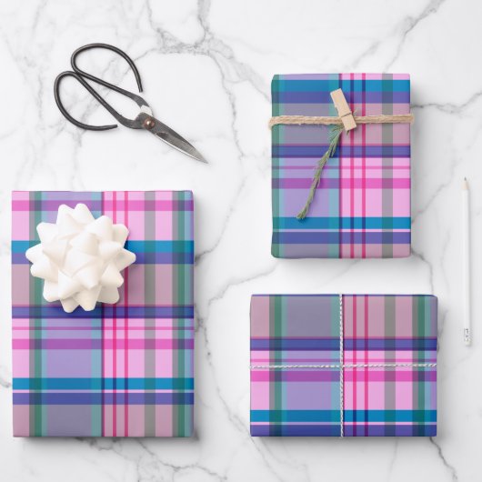 Cute Preppy Retro Pset Patroon in Roze en Blauw Inpakpapier Vel (Voorkant)