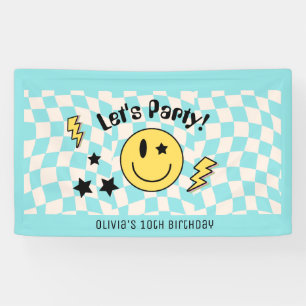 Cute Preppy Y2K Retro Pastel Blauwe Verjaardagsban Spandoek