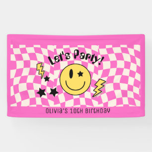 Cute Preppy Y2K Roze Retro Verjaardagsbanner Spandoek