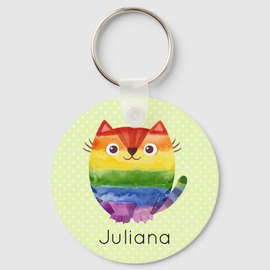 Cute Pride Kat Waterverf Sleutelhanger (Voorkant)