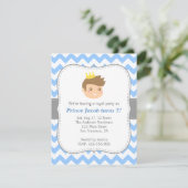 Cute Prince Birthday Party, Blue and White Chevron Kaart (Staand voorkant)