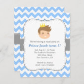 Cute Prince Birthday Party, Blue and White Chevron Kaart (Voorkant / Achterkant)