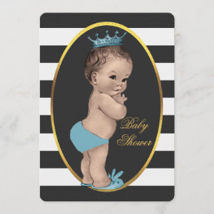 Cute Prince Black White Stripes Baby shower Kaart