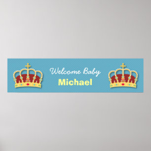 Cute Prince Boy Baby shower Welcome Party Banner Poster