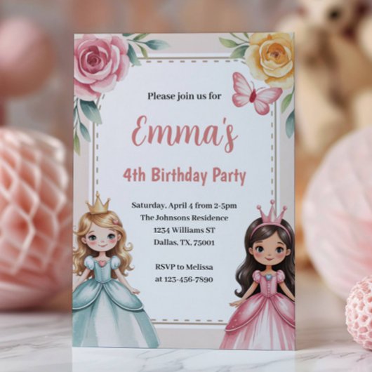 Cute Princess Birthday Party Kaart