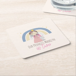 Cute Princess Birthday Party Vierkante Kartonnen Onderzetter