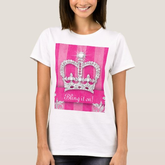 Cute Princess Crown die het op roze zilver zet T-shirt (Voorkant)