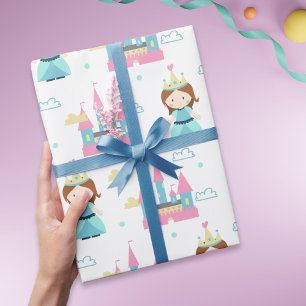 Cute Princess en Castle Pink and Blue Cadeaupapier