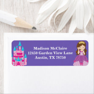 Cute Princess Girl Paarse Kinder Return Address Etiket