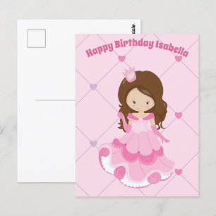 Cute Princess Girl Pink Kinder Custom Happy Birthd Briefkaart