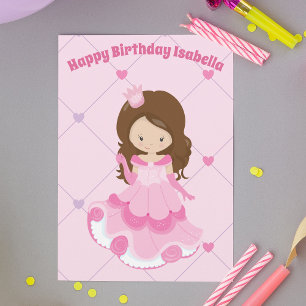 Cute Princess Girl Pink Kinder Custom Happy Birthd Kaart