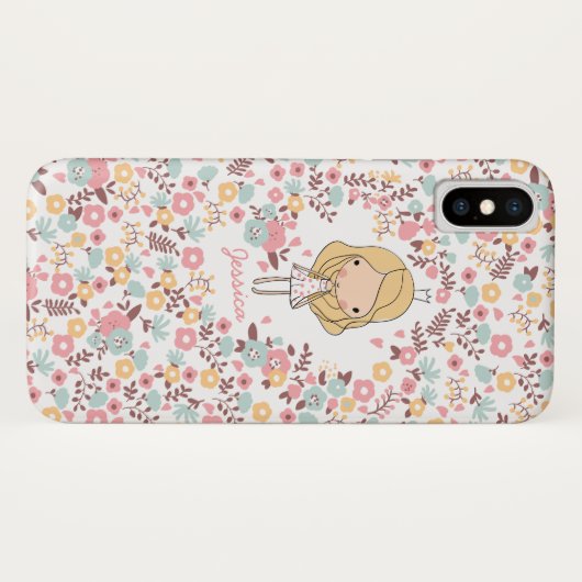 Cute Princess Monogram Custom Floral Case-Mate iPhone Case (Achterkant (horizontaal))
