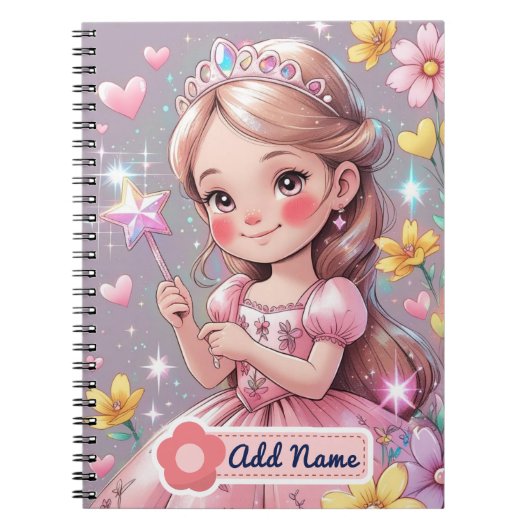 Cute Princess Notitieboek | Bewerkbare Naam (Voorkant)