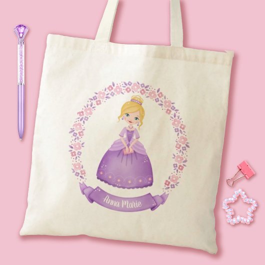 Cute Princess Paars Personalized Tote Bag