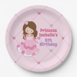 Cute Princess Pink Paarse Girls Birthday Party Papieren Bordje