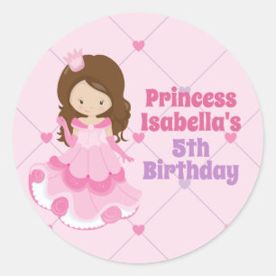 Cute Princess Pink Paarse Girls Birthday Party Ronde Sticker