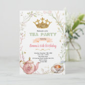 Cute princess tea party invitation kaart (Staand voorkant)