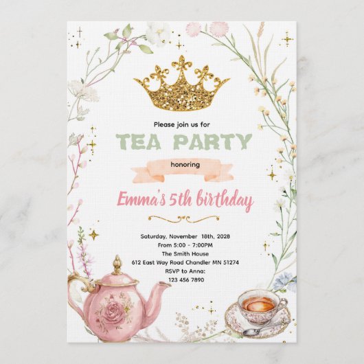 Cute princess tea party invitation kaart (Voorkant)