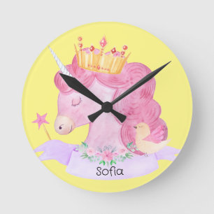 👑 Cute Princess Unicorn Custom Name Ronde Klok