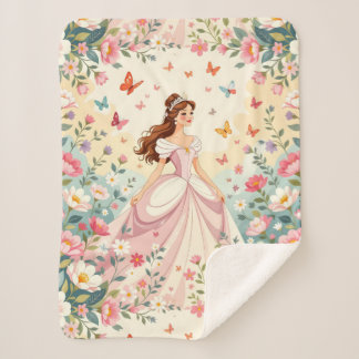 Cute princess with butterflies sherpa deken