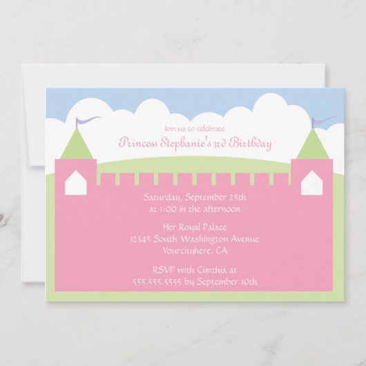 Cute princesse château invitation fête d'anniversa (Devant)