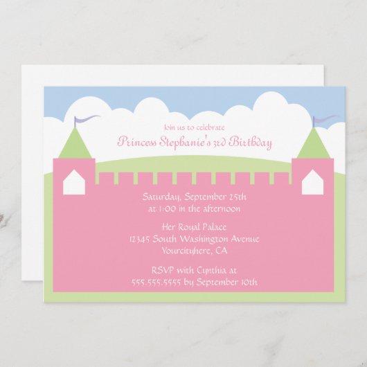 Cute princesse château invitation fête d'anniversa (Devant / Derrière)