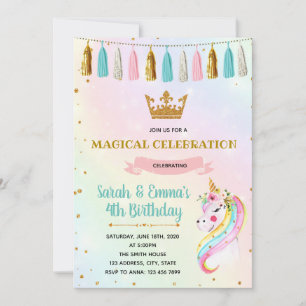 Cute prinses eenhoorn feest uitnodiging