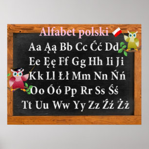 Cute Professor Owl Pools Alphabet Alfabet polski Poster