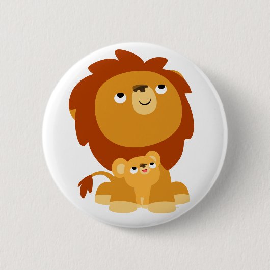 Cute Protective Pap Lion and Cub Button Badge (Voorkant)