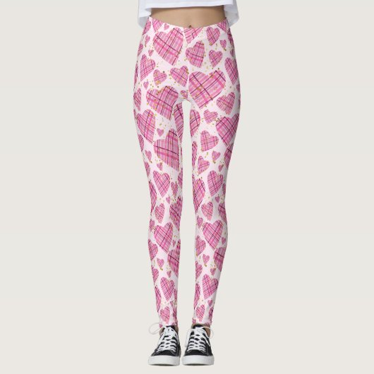 Cute Pset Hearts Pattern met Faux Gold Glitter Leggings (Voorkant)