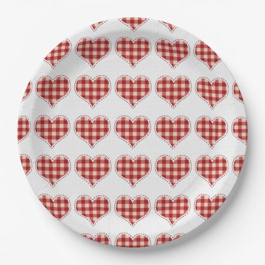 Cute Pset Red Hearts Dotty Pattern Papieren Bordje (Voorkant)