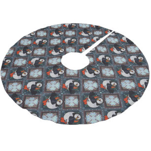 Cute Puffin Birds Winter Pattern Kerstboom Rok