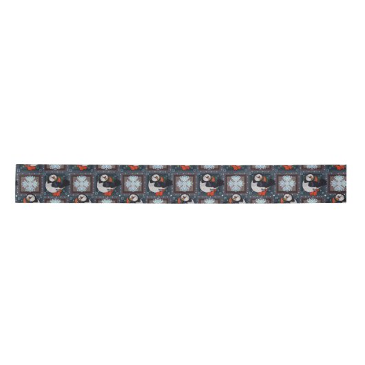 Cute Puffin Birds Winter Pattern Lint (Voorkant)
