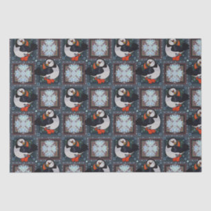 Cute Puffin Birds Winter Pattern Tissuepapier