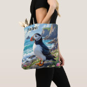 Cute Puffin on the Seashore themed Personalized Draagtas (Dichtbij)