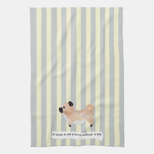 Cute Pug blue en crème striped Theedoek (Verticaal)