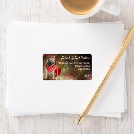 Cute Pug buldog bandana red box festive custom Etiket (Insitu)