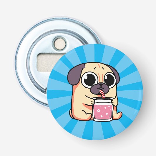 Cute Pug Button Flesopener (Voorkant)